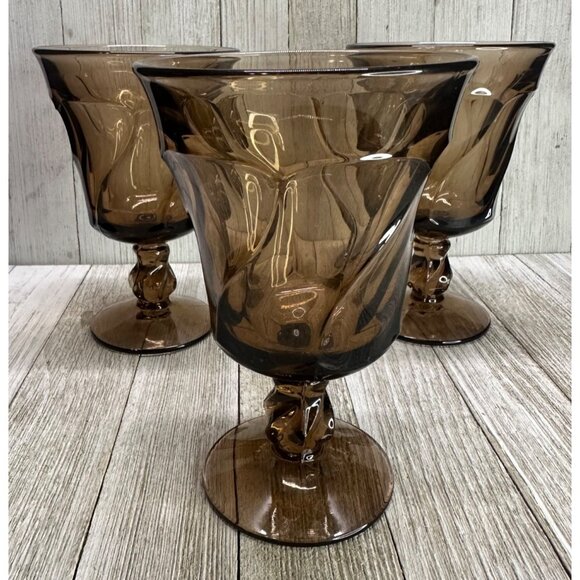 Vtg Fostoria Jamestown Brown Water Goblets Drinking Glasses 5" Tall - Set of 3 - Picture 1 of 7